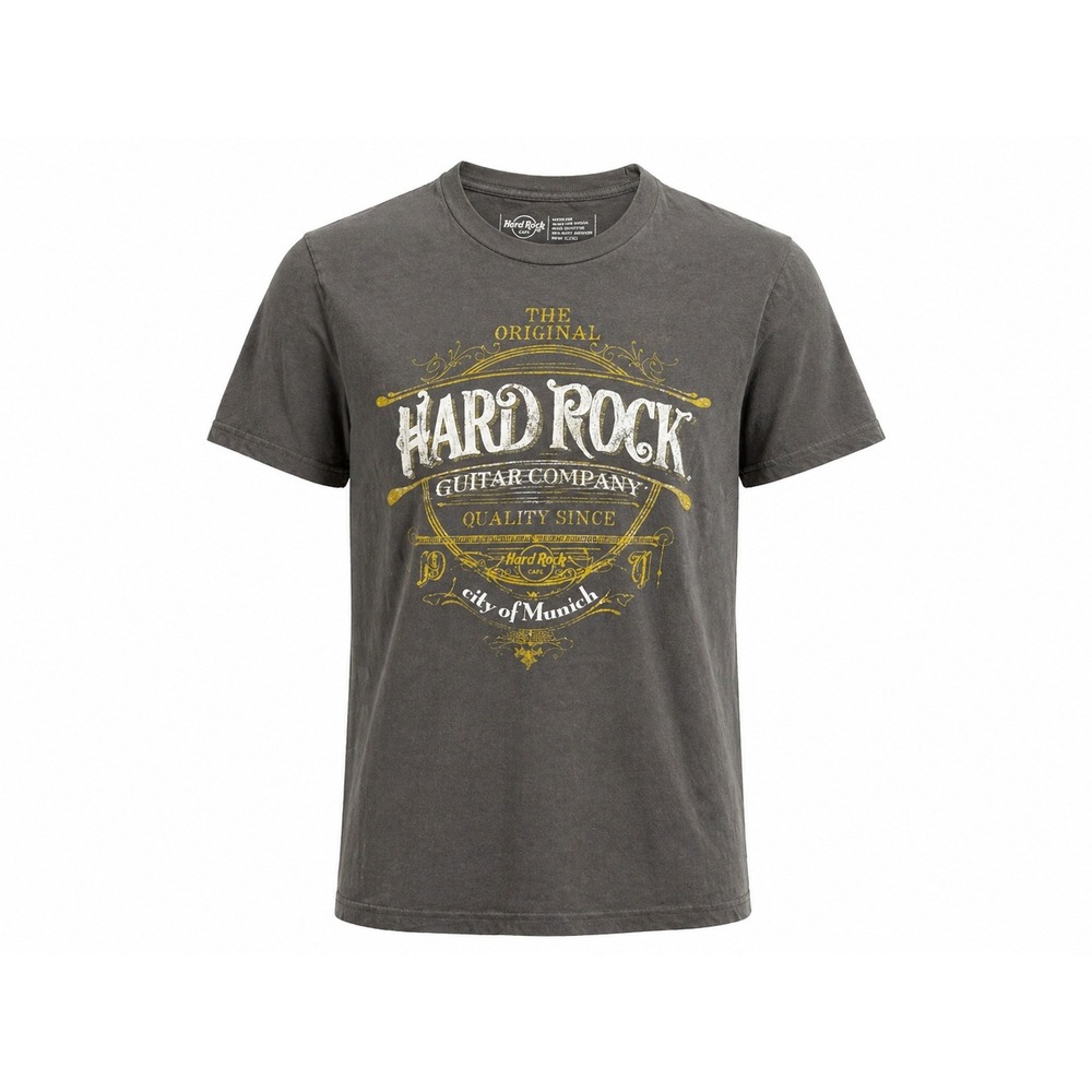 Hard Rock Cafe Munich Guitar Company Graphic T-Shirt Mens Medium Charcoal Grey